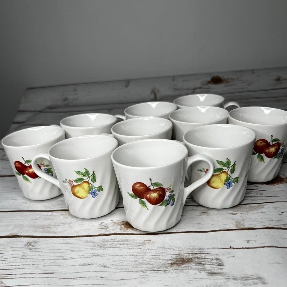 Corelle Coordinates Chutney Coffee Mugs (10) White Fruit Stoneware